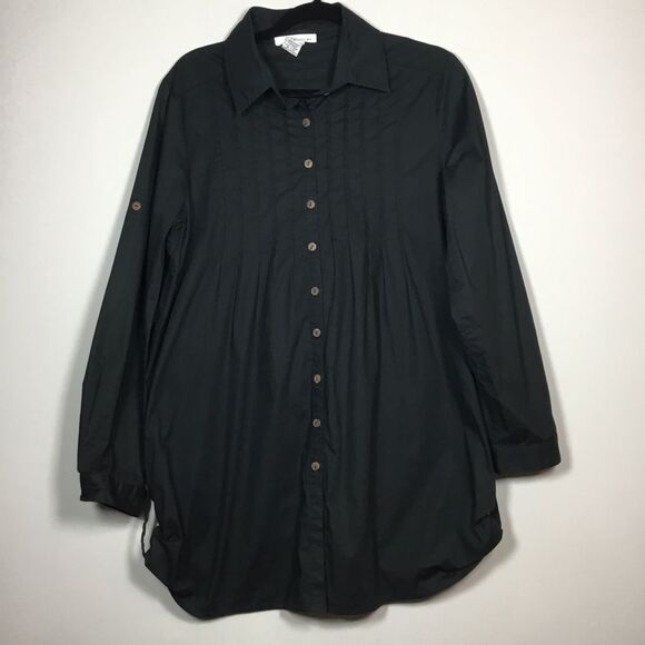 Black shirt dress button down back and front western style pleat front size L - Picture 1 of 8